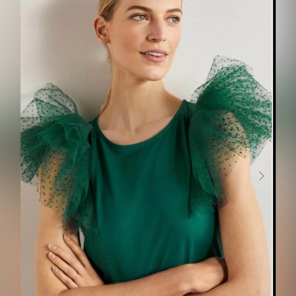 Boden Tops - NWT Boden Dark Green Tulle Sleeve T Shirt Size 16-18